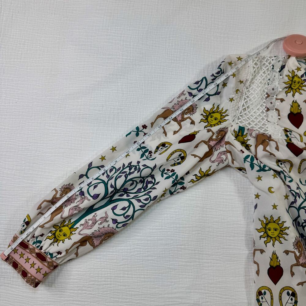 Sandro Paris Azucar Chiffon Blouse Tarot Print Lace Ivory Sz 1 Small Celestial - Picture 9 of 16